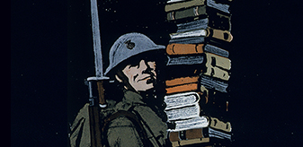 Detail of poster US 715B, titled "Books wanted for our men in camp" from circa 1917