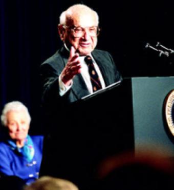 Milton Friedman, George W. Bush and Rose Friedman