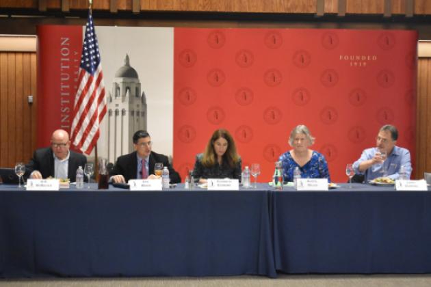 Image of Hoover research fellow Alice Miller (second from right) and distinguished visiting fellow Elizabeth Economy (middle) at the Taiwan Relations Act roundtable discussion.