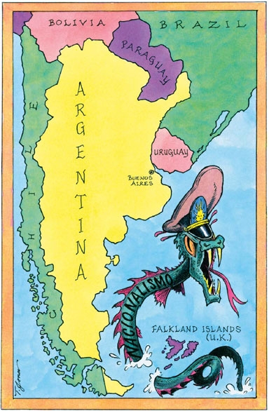 cartoon map of southern South America