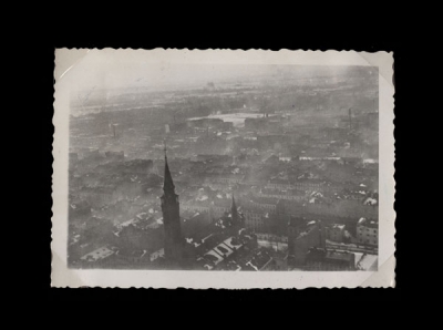 Smoke drifts upward from Warsaw in a photograph taken by a Luftwaffe pilot.