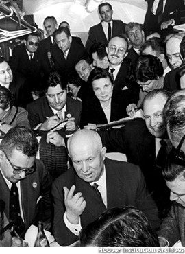 Khrushchev regales the press corps.