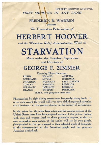 Handbill announces the film Starvation