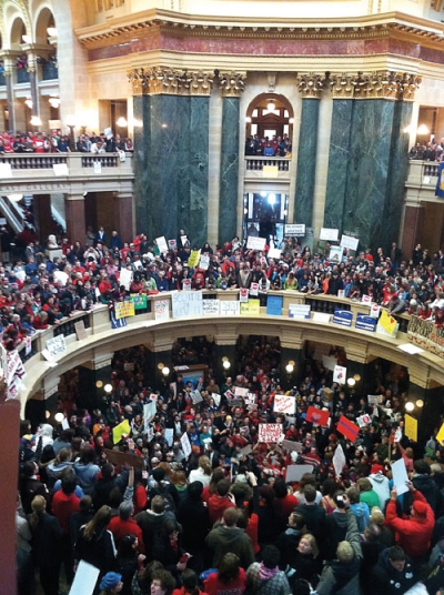 Protestors at Wisconsin capitol building