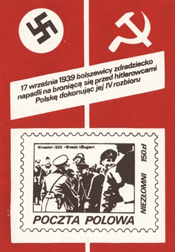 Stamps like this one focused on the Nazi-Soviet pact of 1939