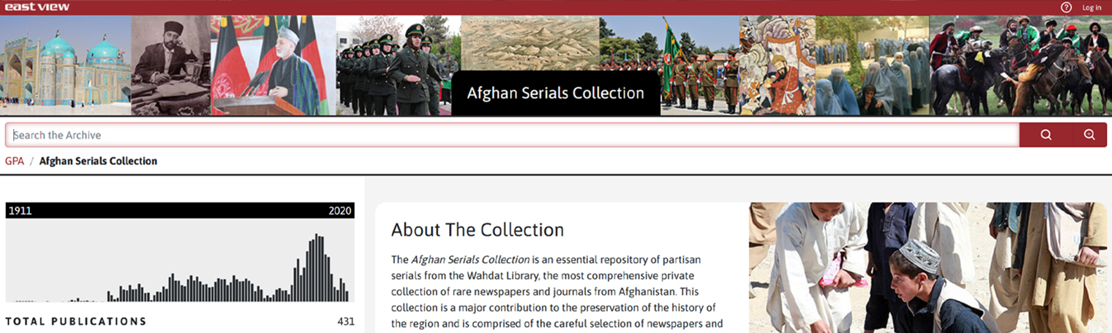 Screenshot of the homepage of the Afghan Serials Collection website