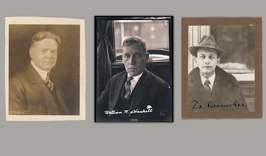 collage of three photographs of ARA leaders: Herbert Hoover, William Haskell, and Henry Beeuwkes