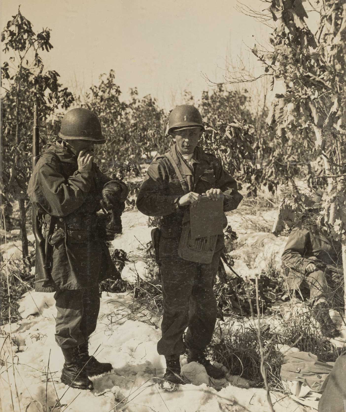 Rasula - sepia toned photo of 2 soldiers in the field