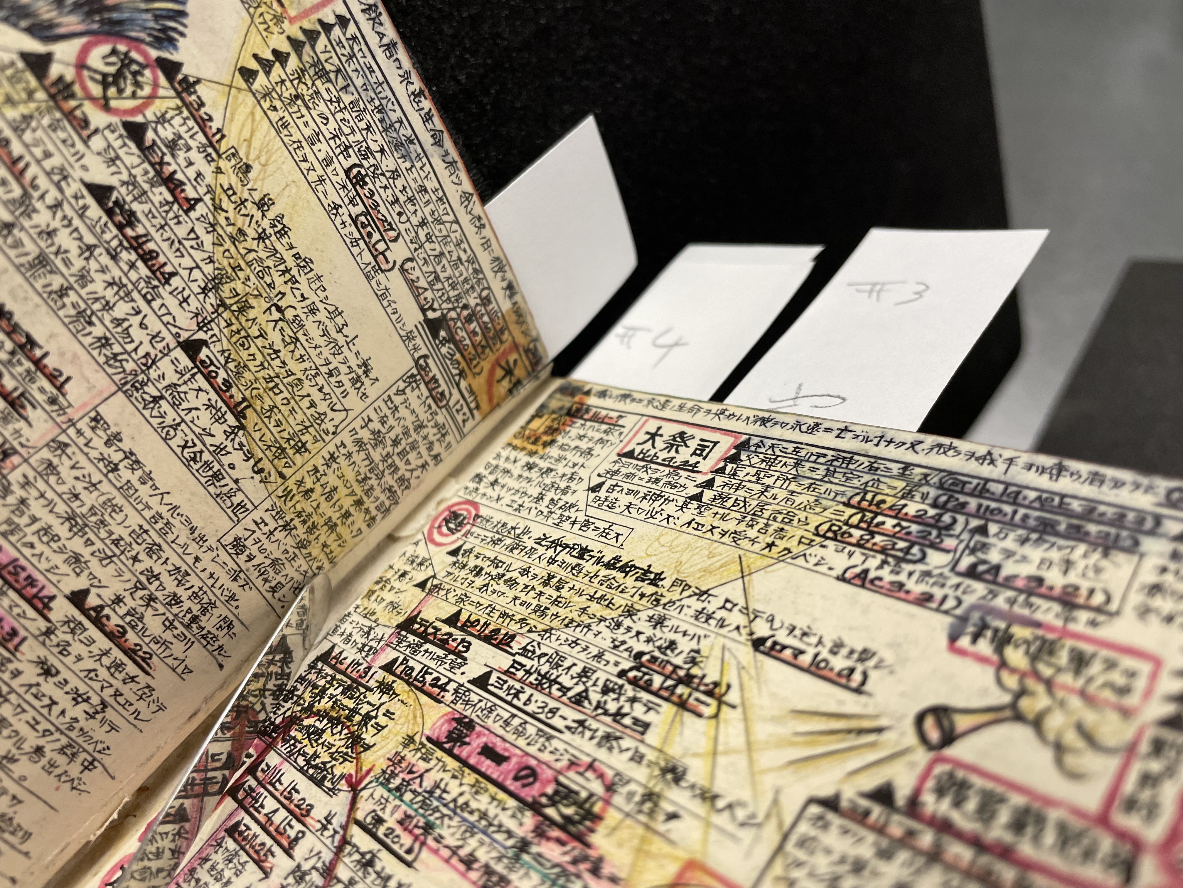 Detail of Masuo Kitaji Companion Bible with yellowed adhesive residue in the gutter 