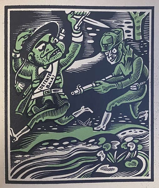 green, white and black illustration from 26 proverbios castellanos en acción