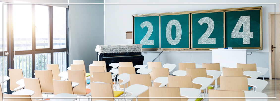 Classroom with 2024 on the chalk board