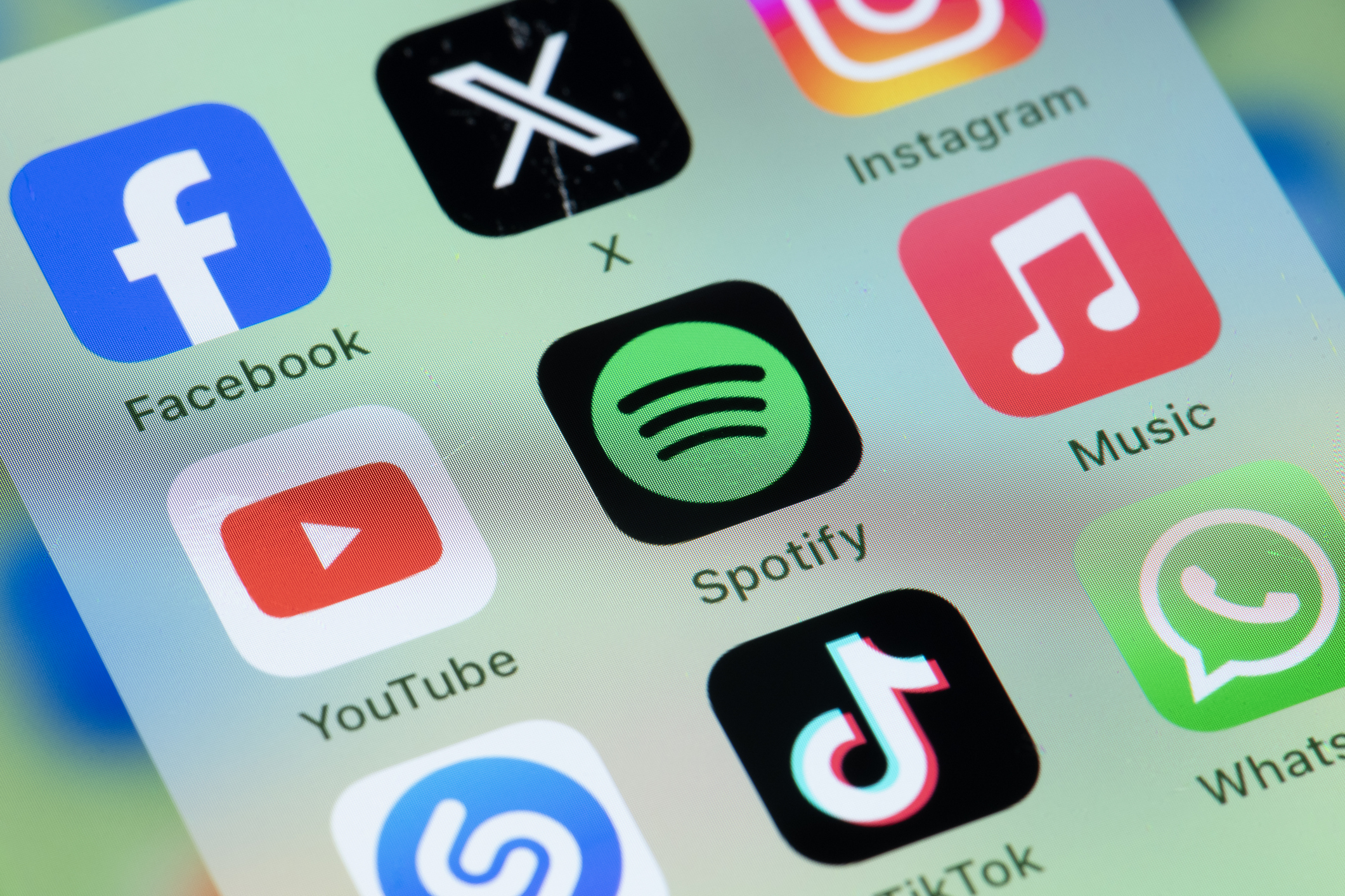 Phone screen with different social media platforms