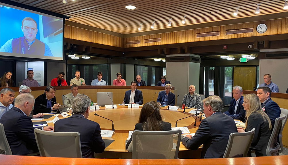 US Air Force secretary Frank Kendall III participates in the War Is Not Inevitable panel with Hoover fellows and scholars from the Gordian Knot Center for National Security Innovation on May 21, 2024.