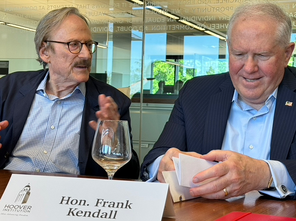 Hoover senior fellow Michael Boskin speaks Sec. Frank Kendall III on May 21, 2024.