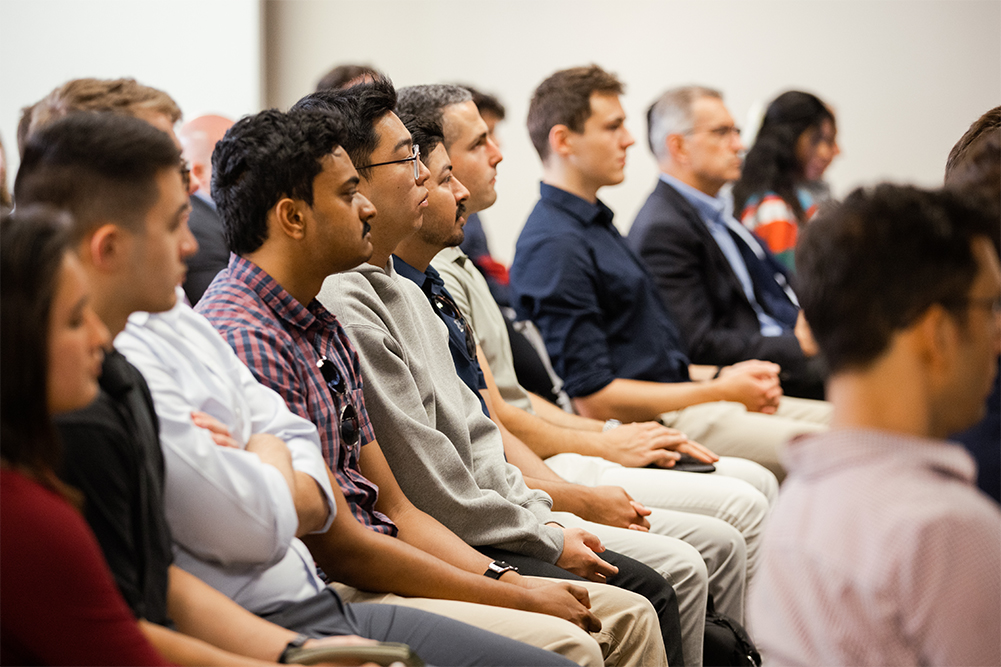 Attendees listen as US Air Force secretary Frank Kendall speaks about the response to China’s rise in Stauffer Auditorium at the Hoover Institution on May 21.