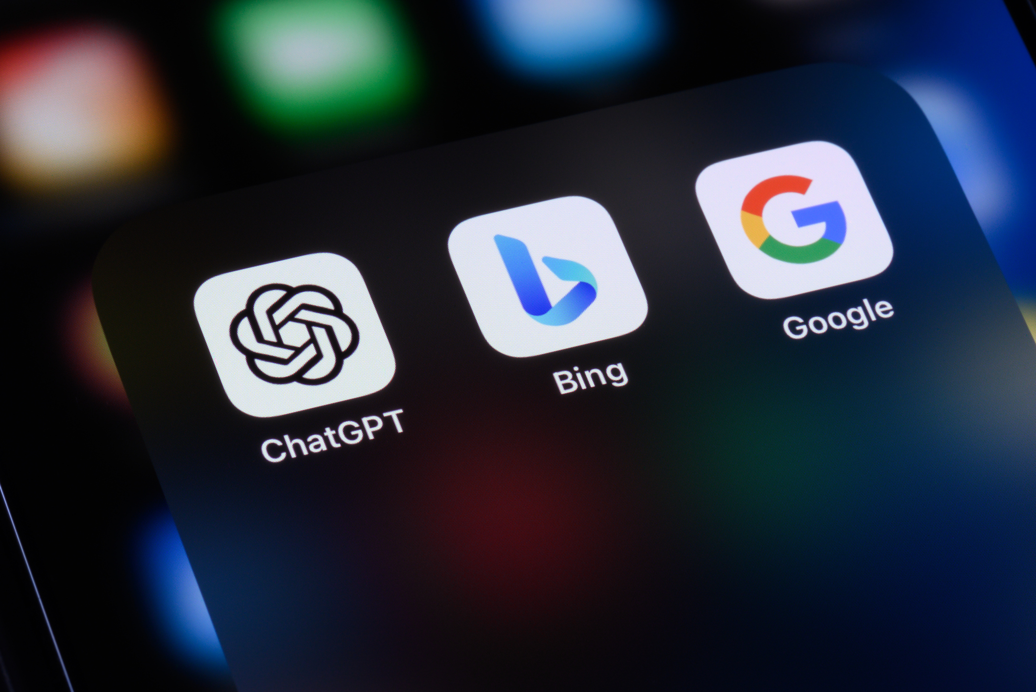 ChatGPT, Bing and Google stock photo