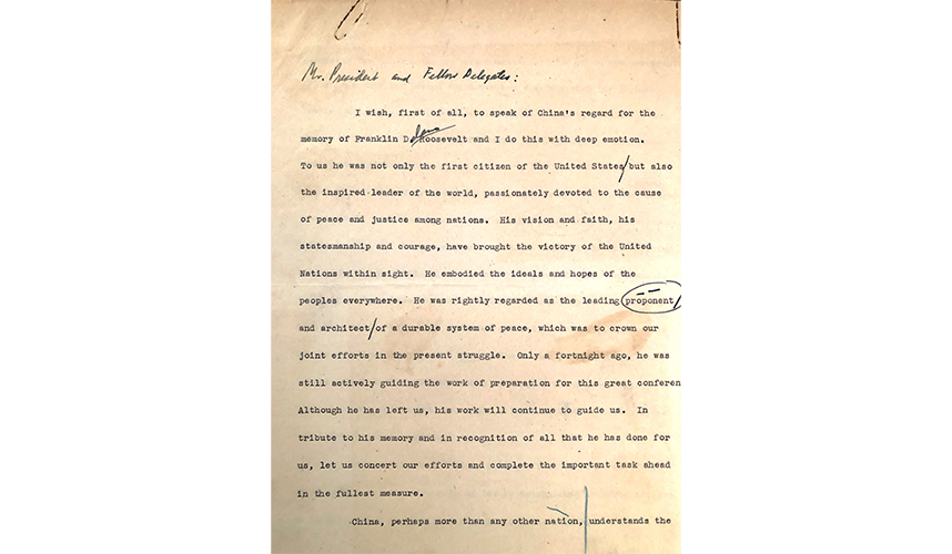 TV Soong's speech for first UN Conference in San Francisco