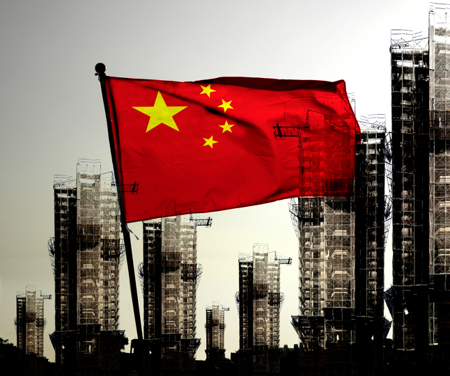 Chinese Flag over city