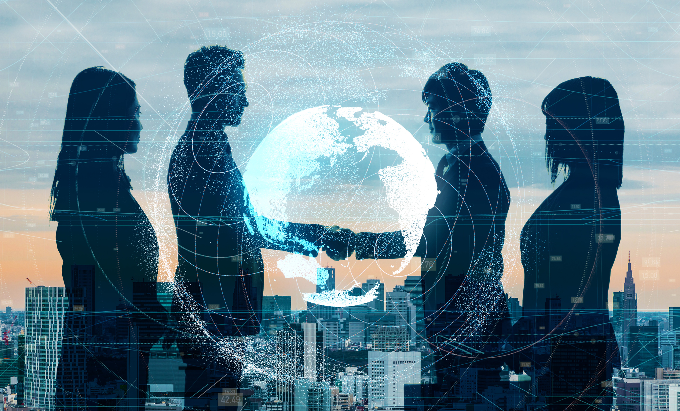 Global business concept. Shaking hands businessperson. stock photo