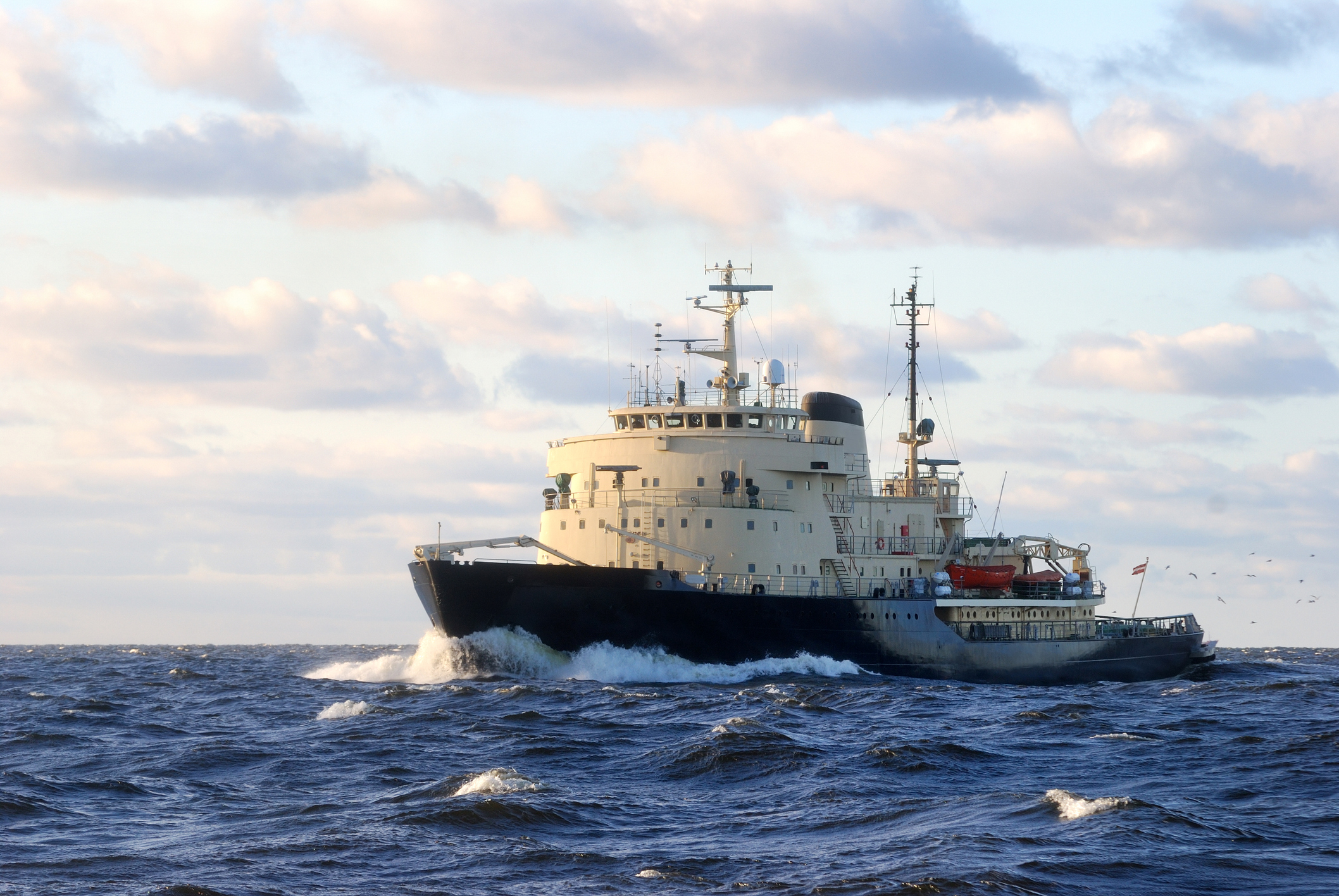 Soviet ice-breaker in open sea - stock photo