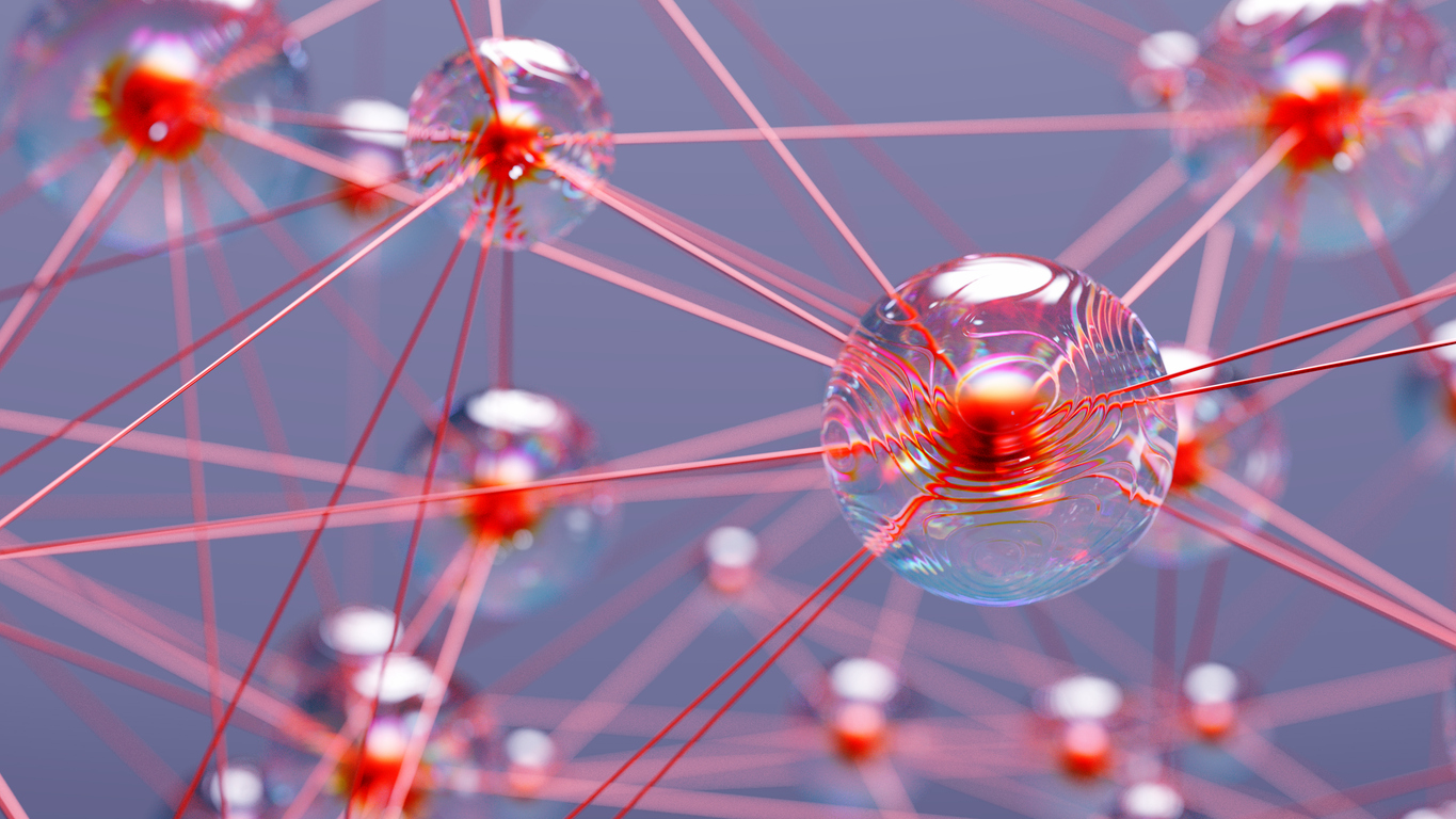 Abstract connection glass spheres stock photo