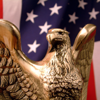 Bronze Eagle with flag stock photo