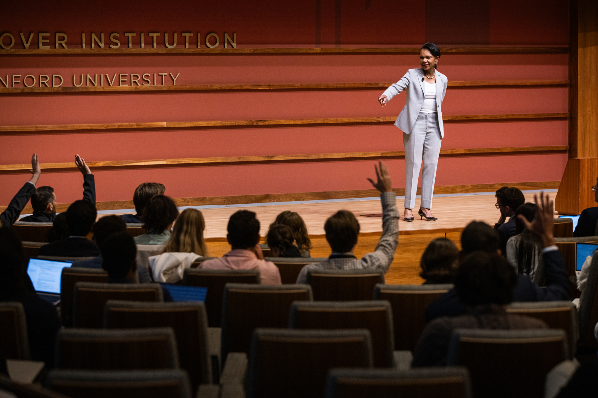 Hoover Institution Director Condoleezza Rice answers a question from a HISPBC attendee on August 13, 2025. (Patrick Beaudouin)