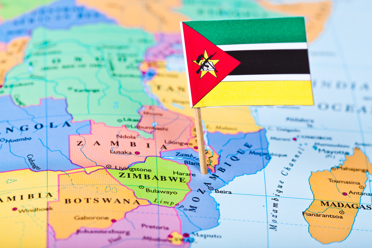 Map and flag of Mozambique stock photo
