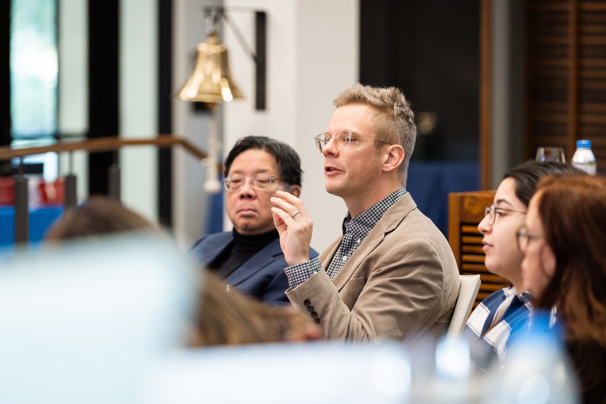 Research Fellow Max Lamparth speaks to county officials about AI development, in Annenberg Conference Room on December 9, 2025. (Patrick Beaudouin)