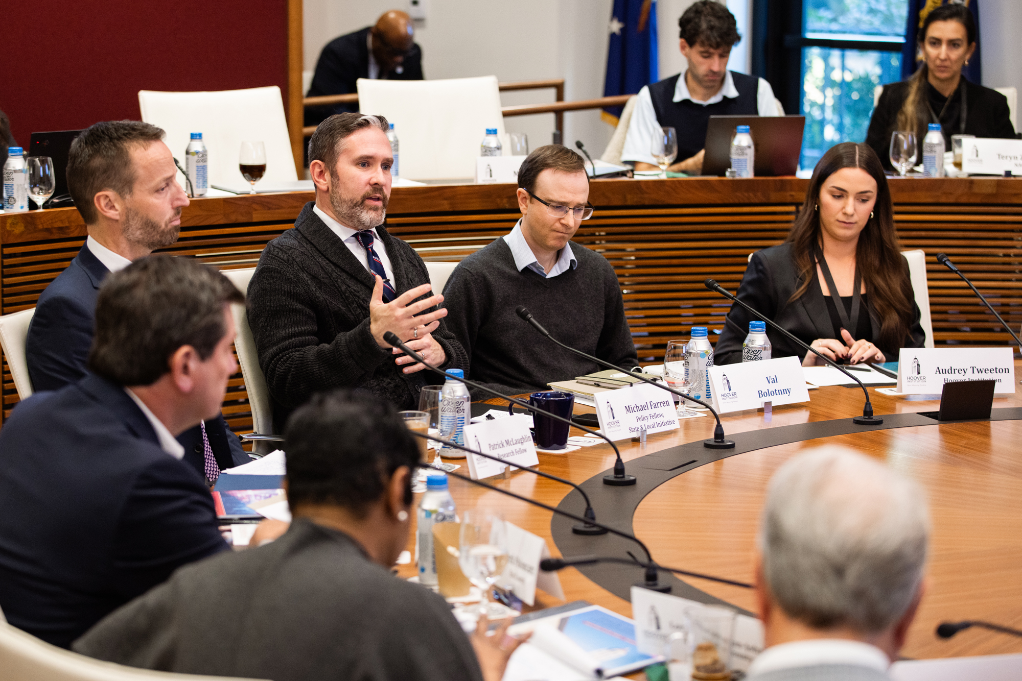 Fellows from the State and Local Governance Initiative are seen in Annenberg Conference Room on December 9, 2025. (Patrick Beaudouin)