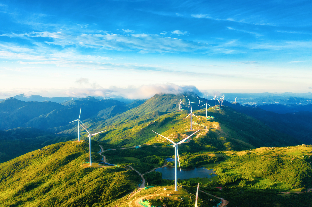 Large areas of wind power in the mountains stock photo in China
