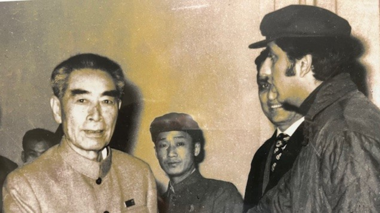 meeting Chou En Lai in Beijing January 1972, as producer of Pakistan TV coverage of President Zulfikar Ali Bhutto’s visit to China. 