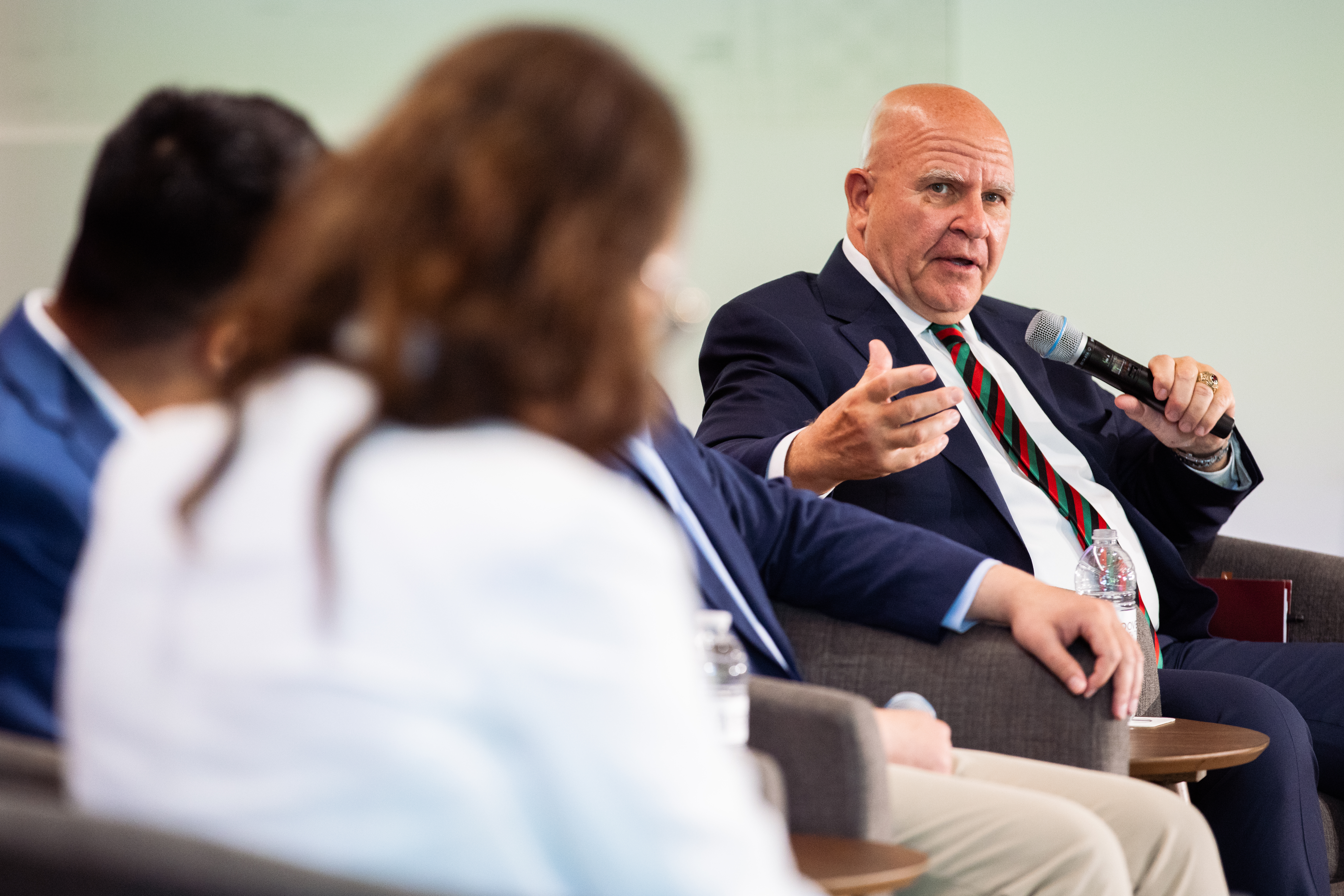 Senior Fellow H.R. McMaster speaks about the war in Afghanistan during a panel discussion on the war in Afghanistan held in Hoover’s Shultz Auditorium on April 9, 2026. (Patrick Beaudouin)