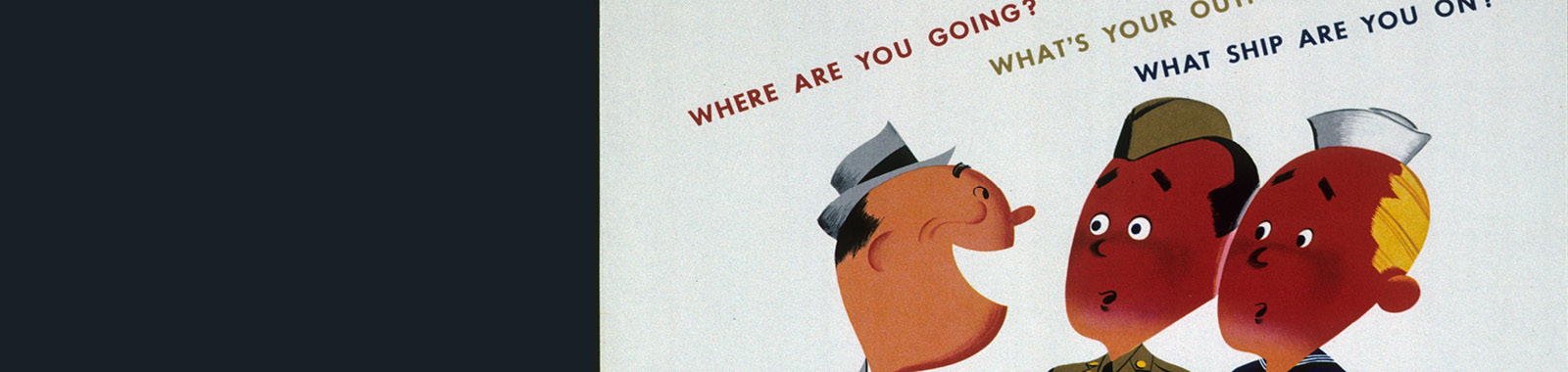 WWII-era poster of man asking two enlisted soldiers questions