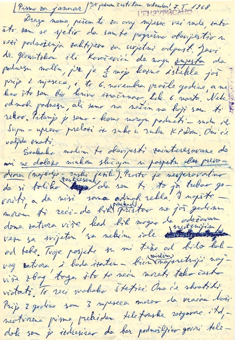 Letter from Mihajlov to his mother