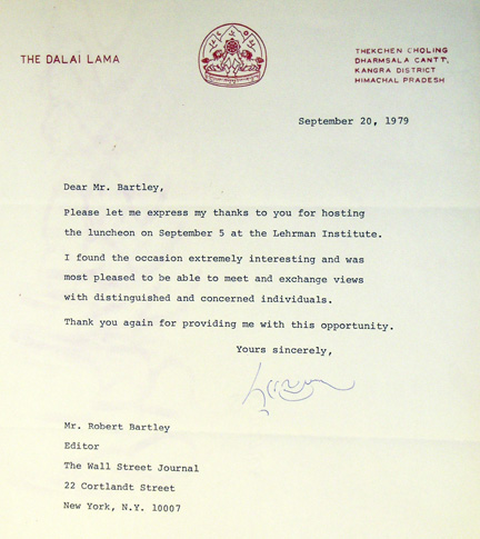 Letter from His Holiness the Dalai Lama