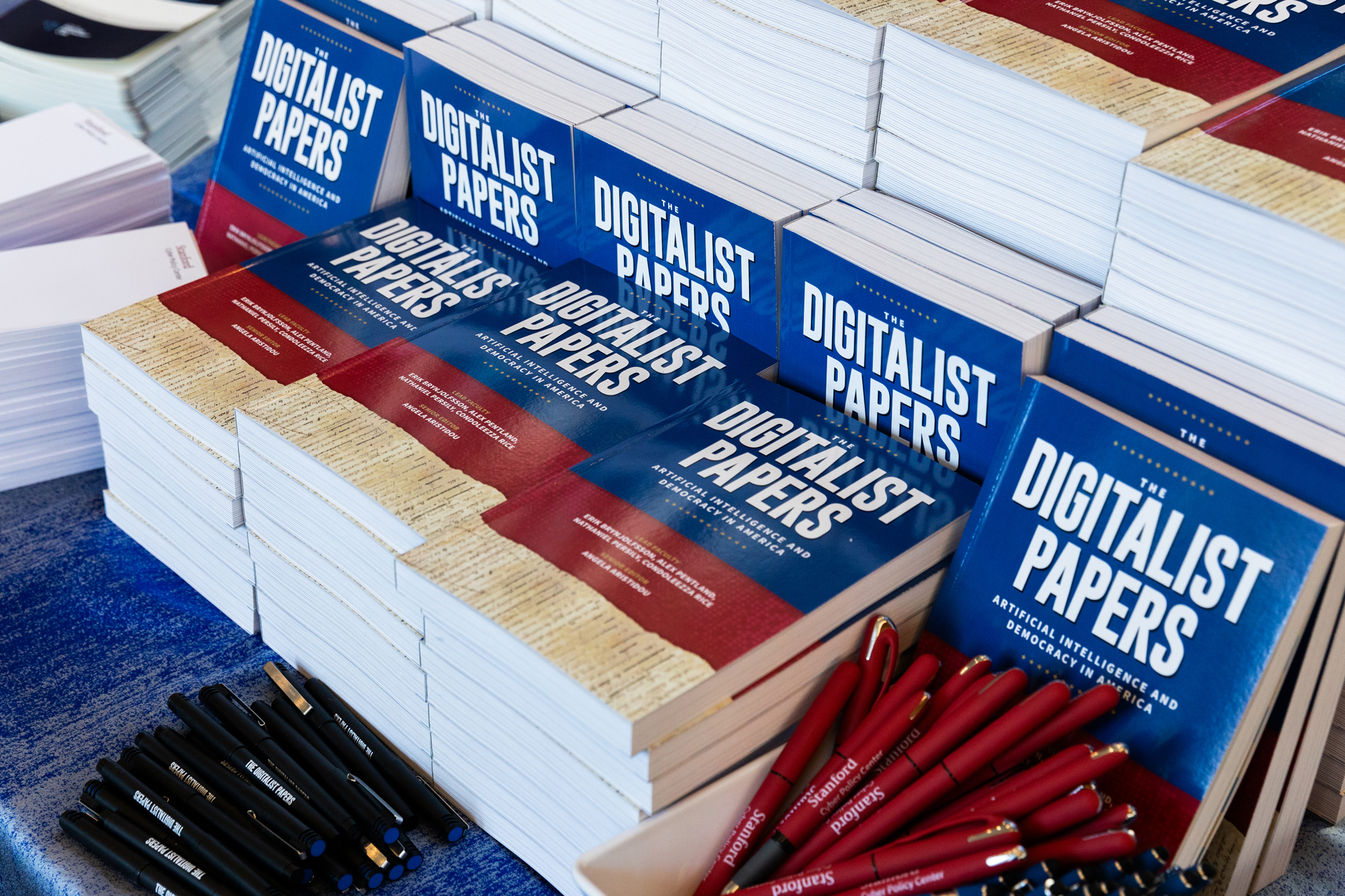 Copies of The Digitalist Papers are seen at the Hoover Institution on September 24, 2024. (Patrick Beaudouin)