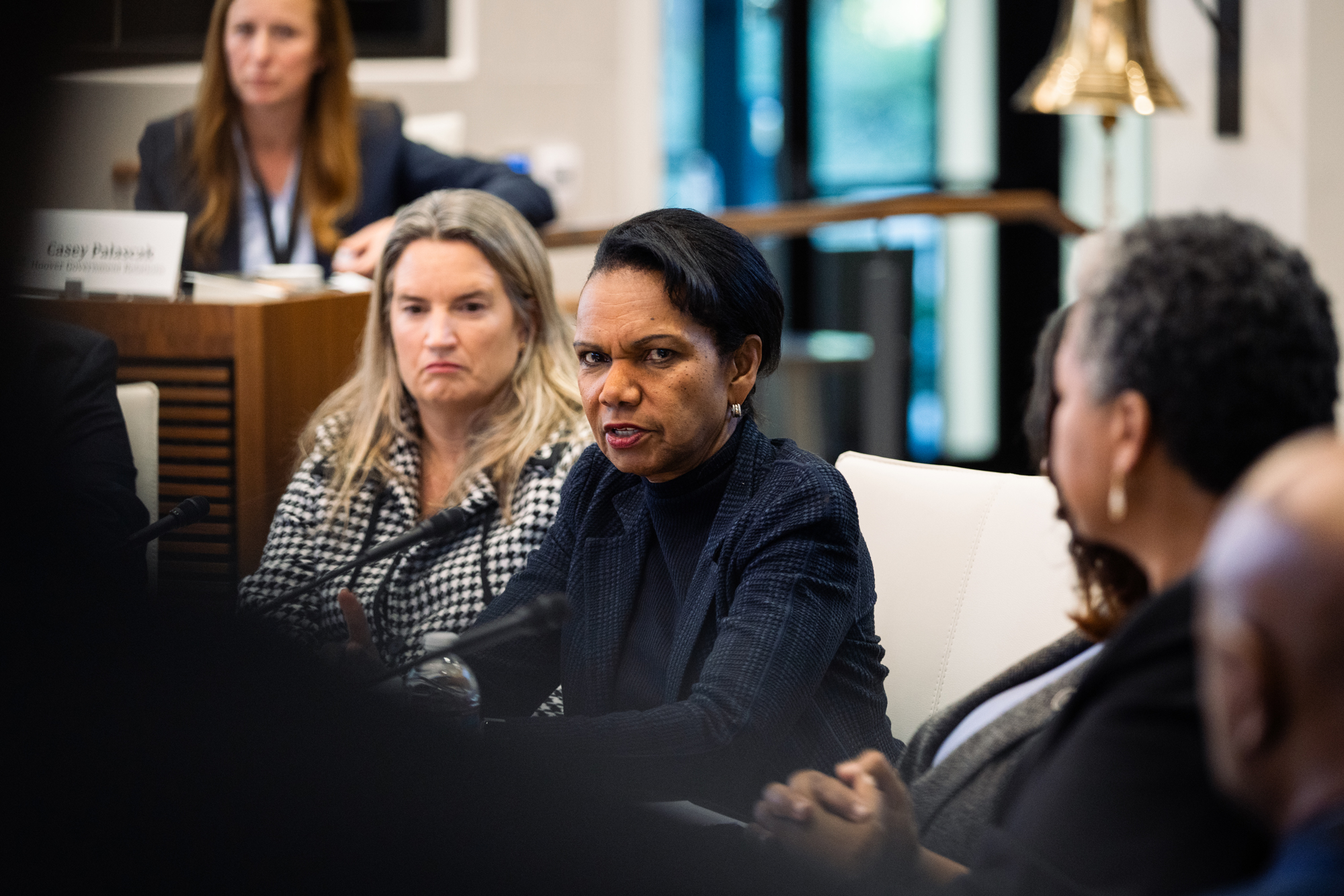 Hoover Institution Director Condoleezza Rice speaks to state legislators about long-term challenges facing the United States in Annenberg Conference Room on November 18, 2024. (Patrick Beaudouin)