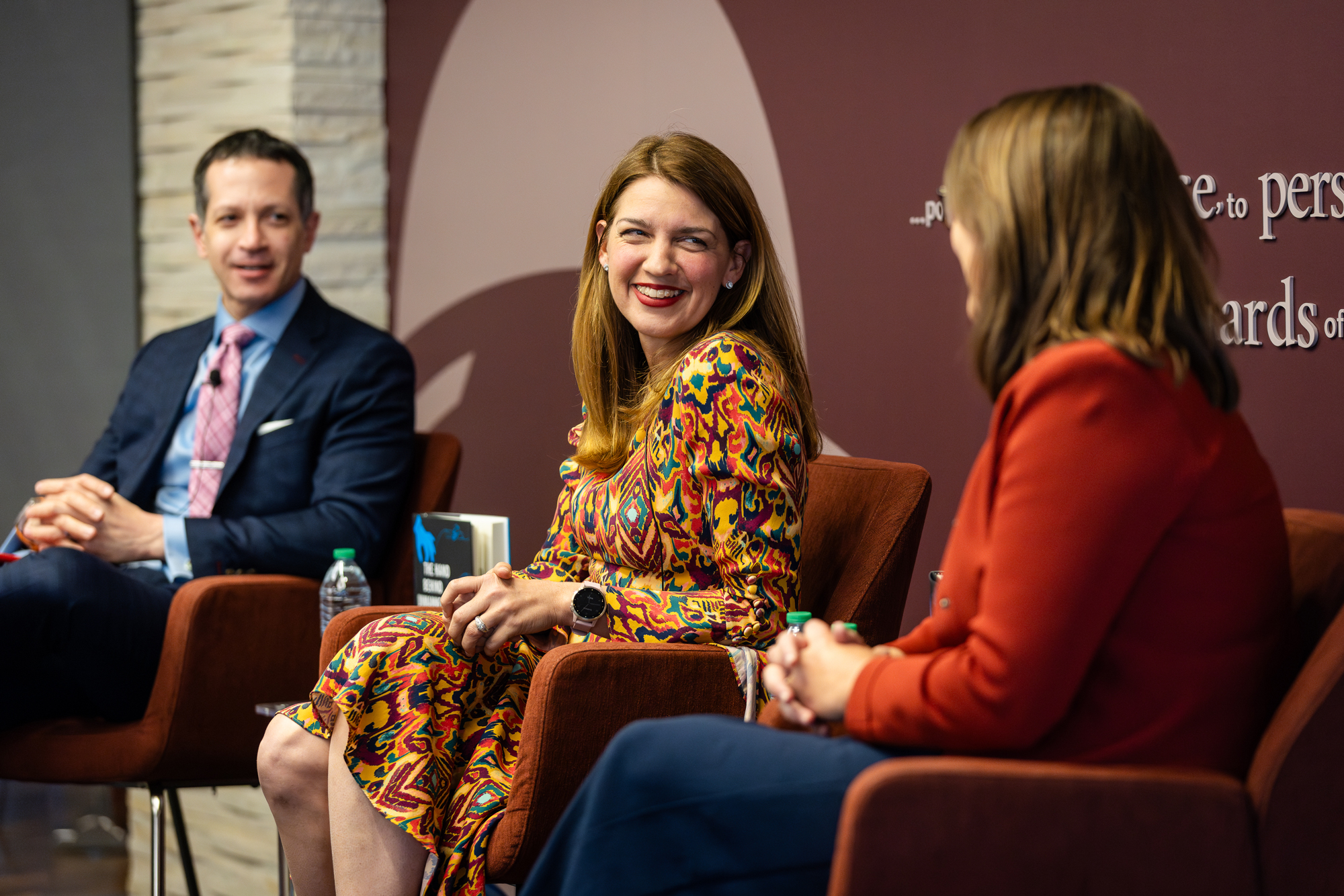 Hargrove Fellow Jacquelyn Schneider (center) during a conversation about the new book she co-authored with Julia Mcdonald (right), The Hand Behind Unmanned. Michael Horowitz (right), professor of political science at the University of Pennsylvania and former deputy assistant secretary of defense moderated the discussion. 