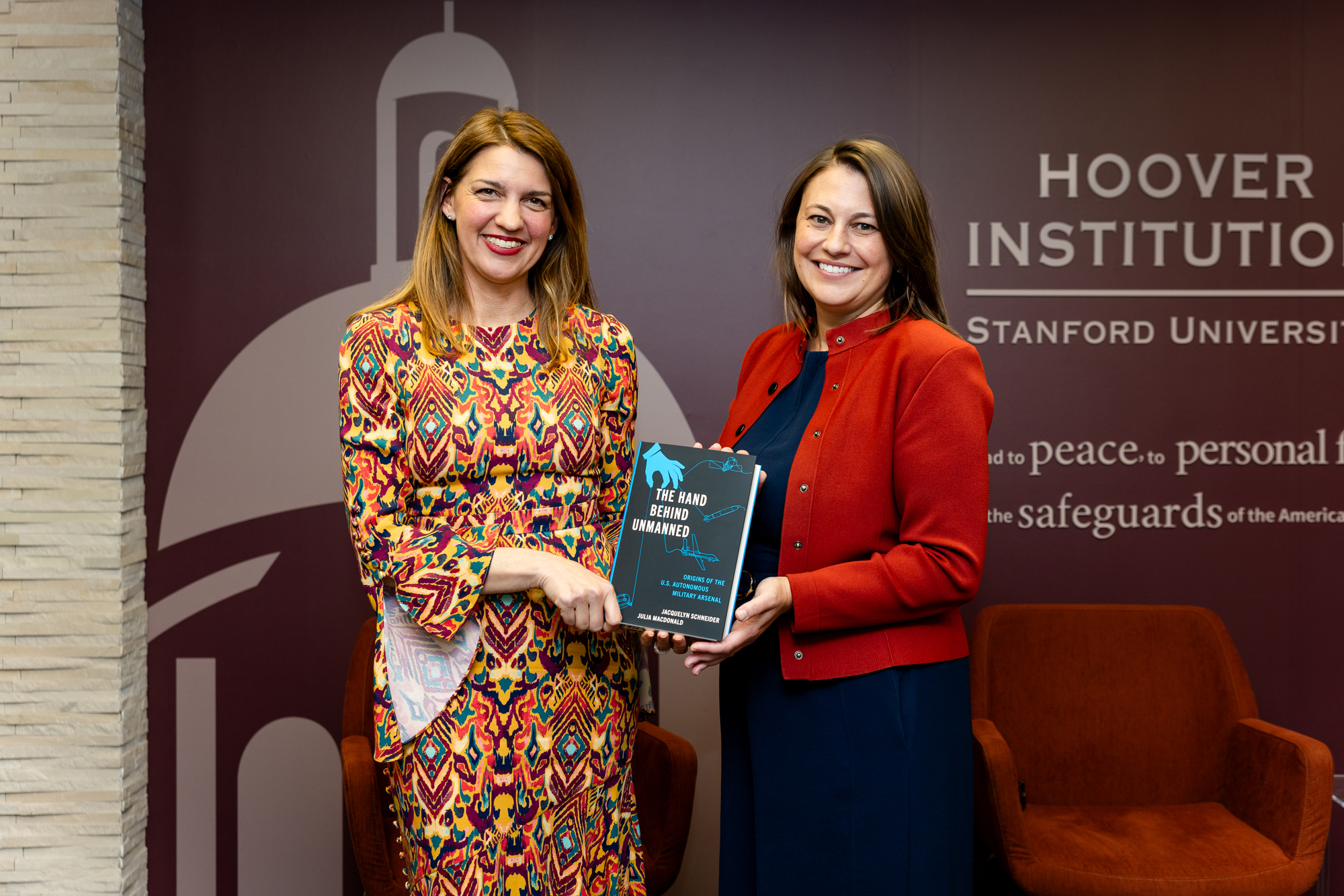 Hargrove Fellow Jacquelyn Schneider (left) and co-author Julia Mcdonald, professor at the Korbel School of International Affairs, University of Denver, launched The Hand Behind Unmanned: Origins of the U.S. Autonomous Military Arsenal, at Hoover’s Washington, DC office on March 26, 2025.