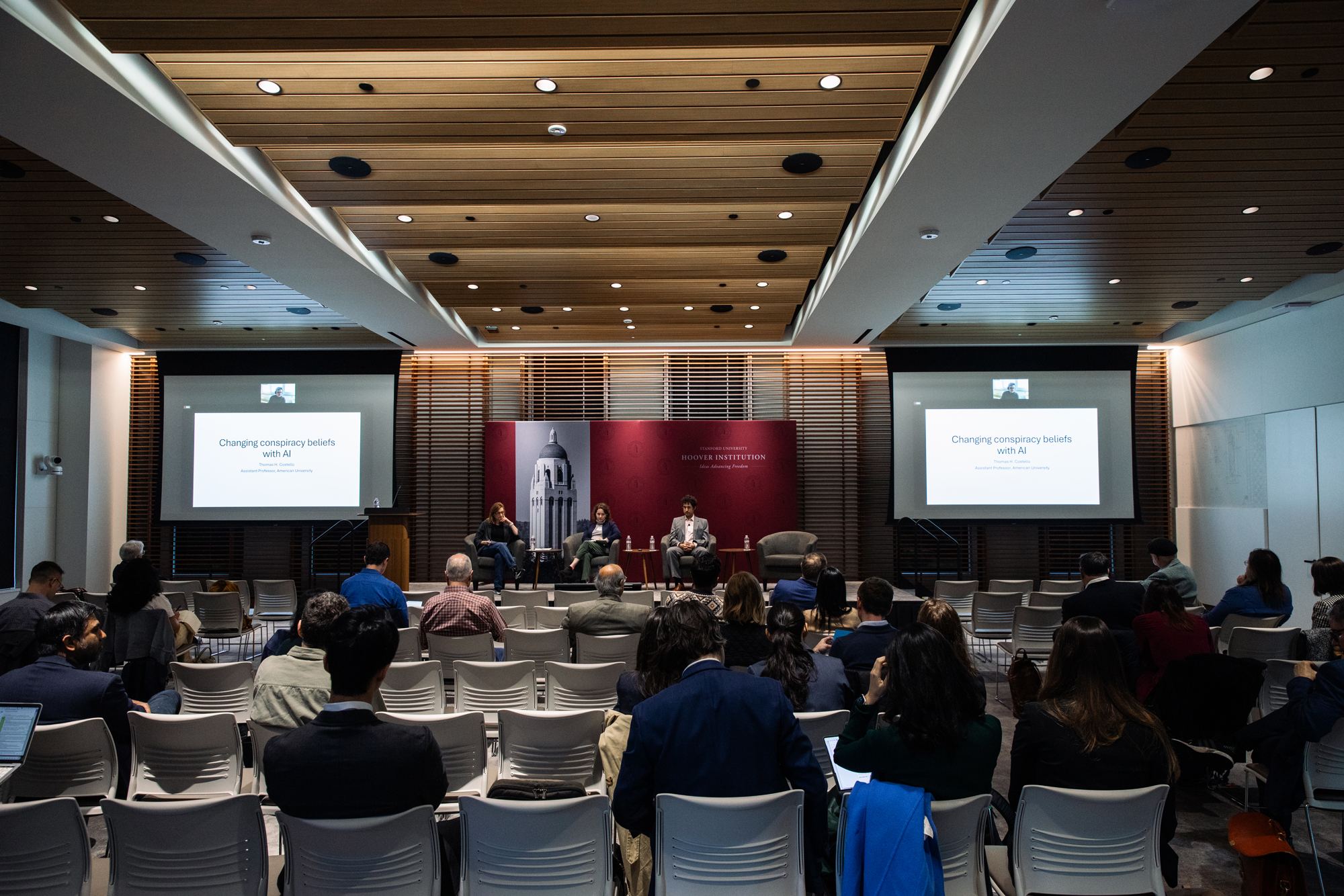 Attendees of the Social Media and Democratic Practice conference are seen in Shultz Auditorium on March 17, 2025. (Patrick Beaudouin)