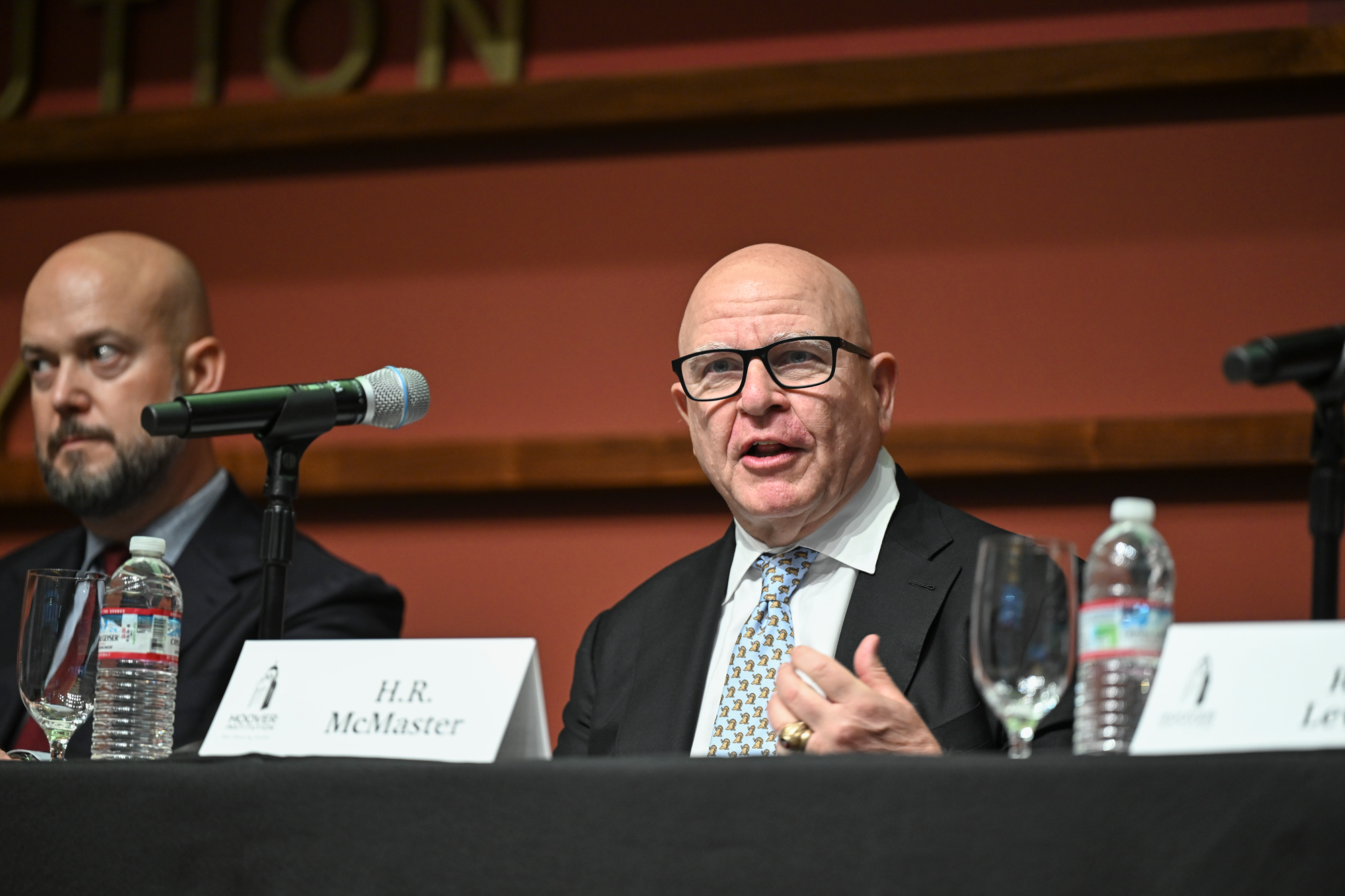 Senior Fellow H.R. McMaster speaks about the need to stand up to China in Hauck Auditorium on May 9, 2025. (Patrick Beaudouin)