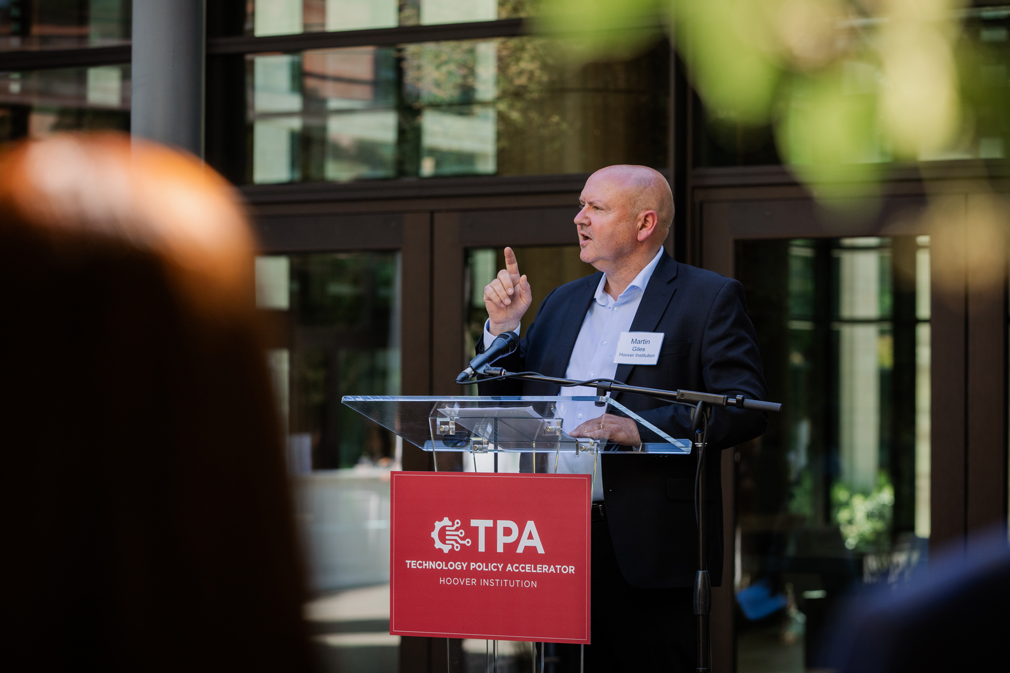 Martin Giles, assistant director of Hoover’s new Technology Policy Accelerator, speaks at a launch event for the initiative on June 16, 2025. (Patrick Beaudouin)