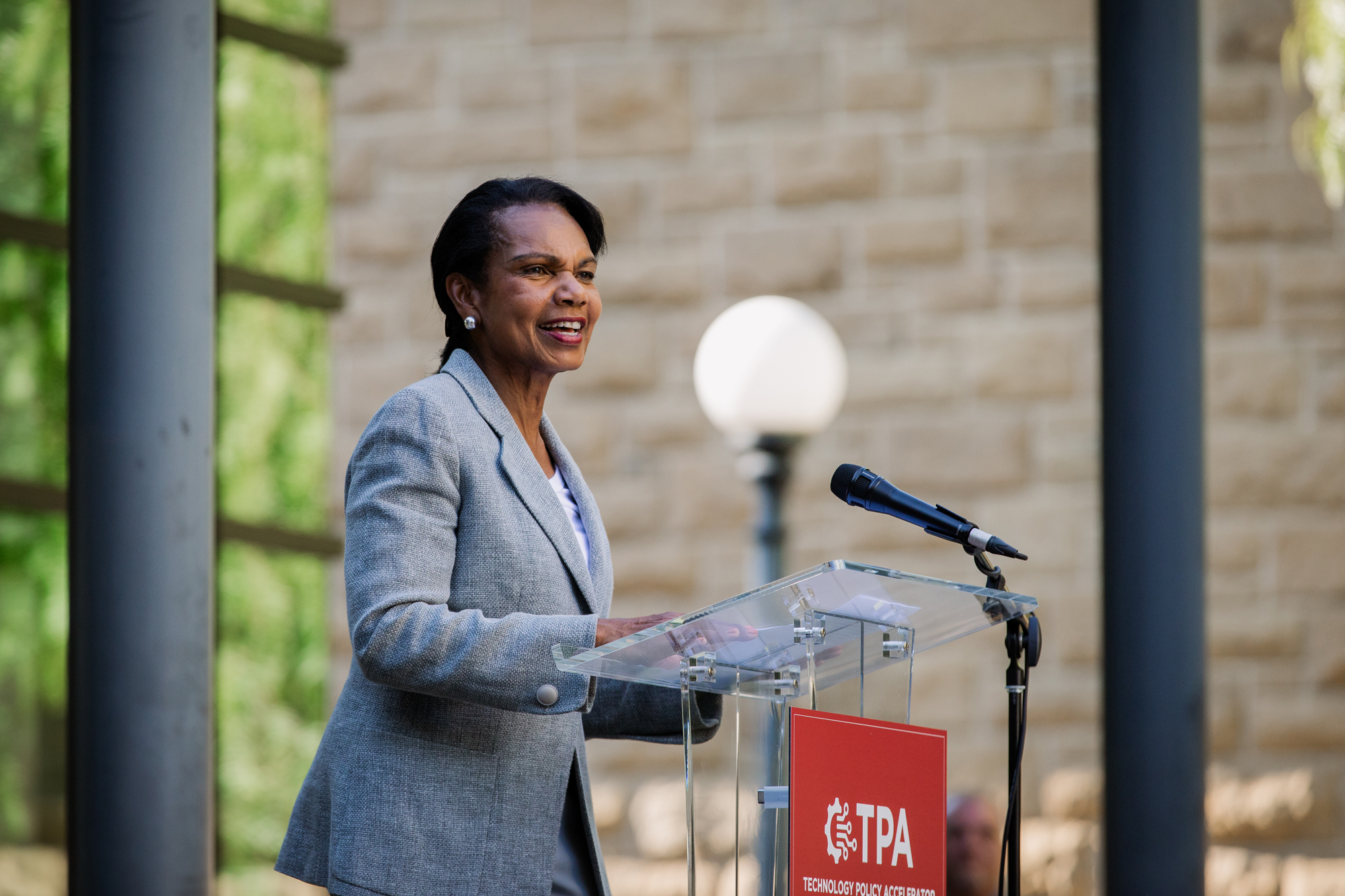 Hoover Institution Director Condoleezza Rice speaks at the launch of the Technology Policy Accelerator on June 16, 2025. (Patrick Beaudouin)