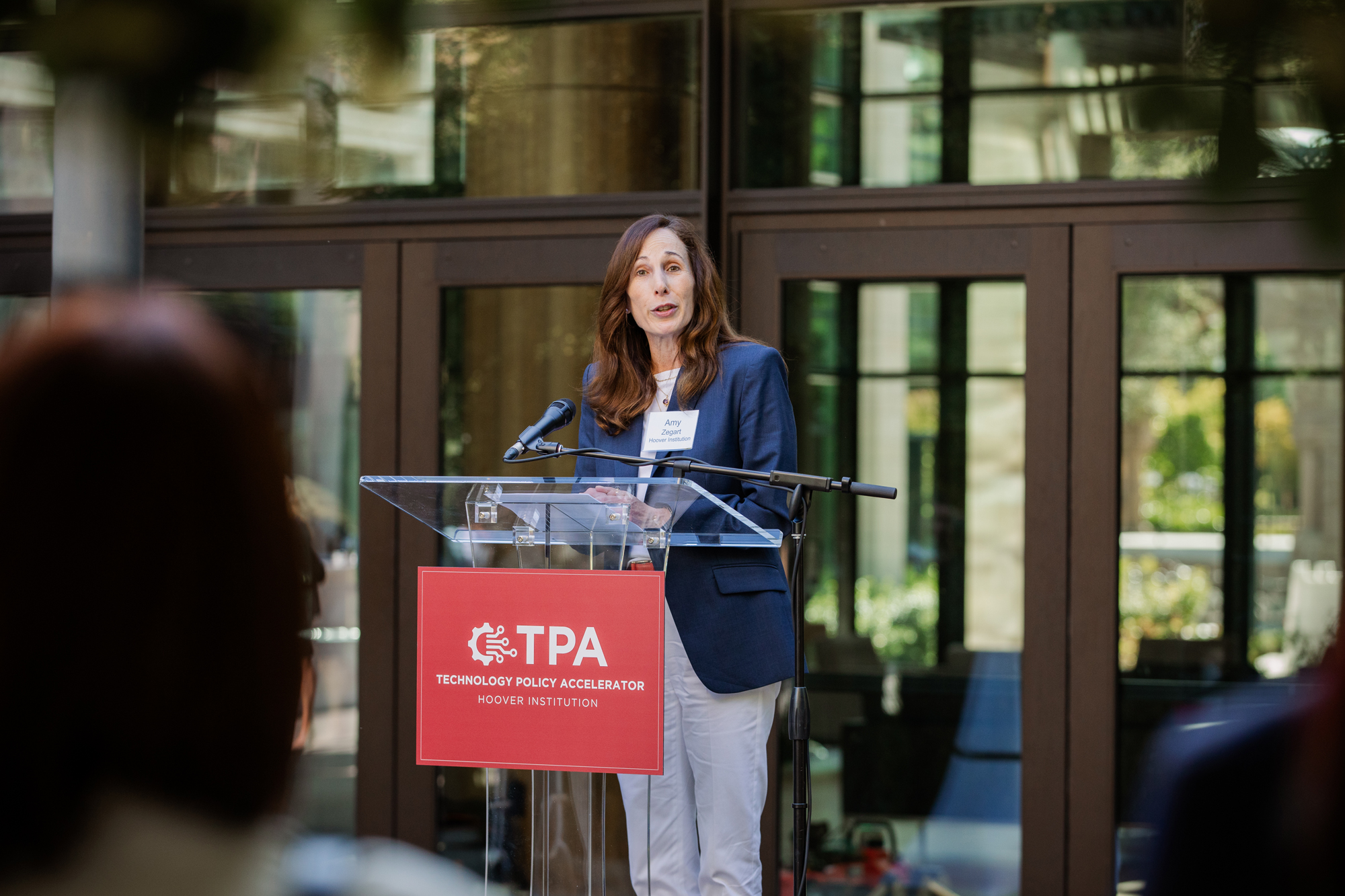 Technology Policy Accelerator director Amy Zegart speaks at a launch event for the initiative on June 16, 2025. (Patrick Beaudouin)