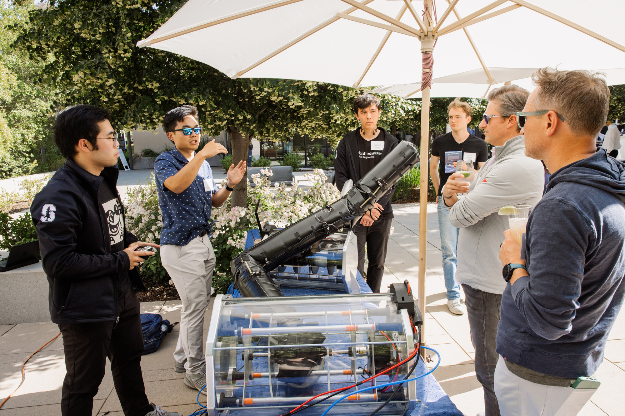 An inflatable robot arm is seen at the Technology Policy Accelerator launch event at the Hoover Institution on June 16, 2025. (Patrick Beaudouin)