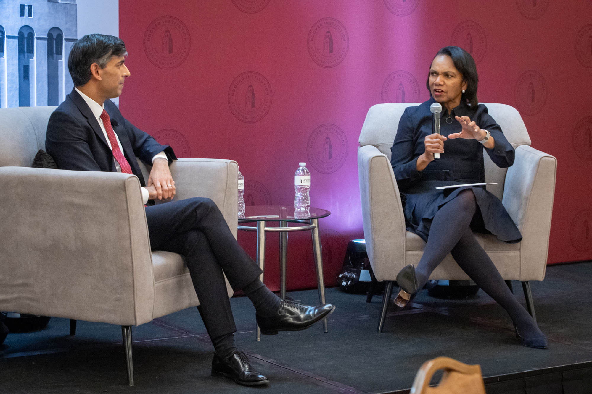 Hoover Institution Director Condoleezza Rice and Former UK Prime Minister Rishi Sunak speak at Hoover’s Winter Board of Overseers meeting in Washington, DC, on February 25, 2025. 
