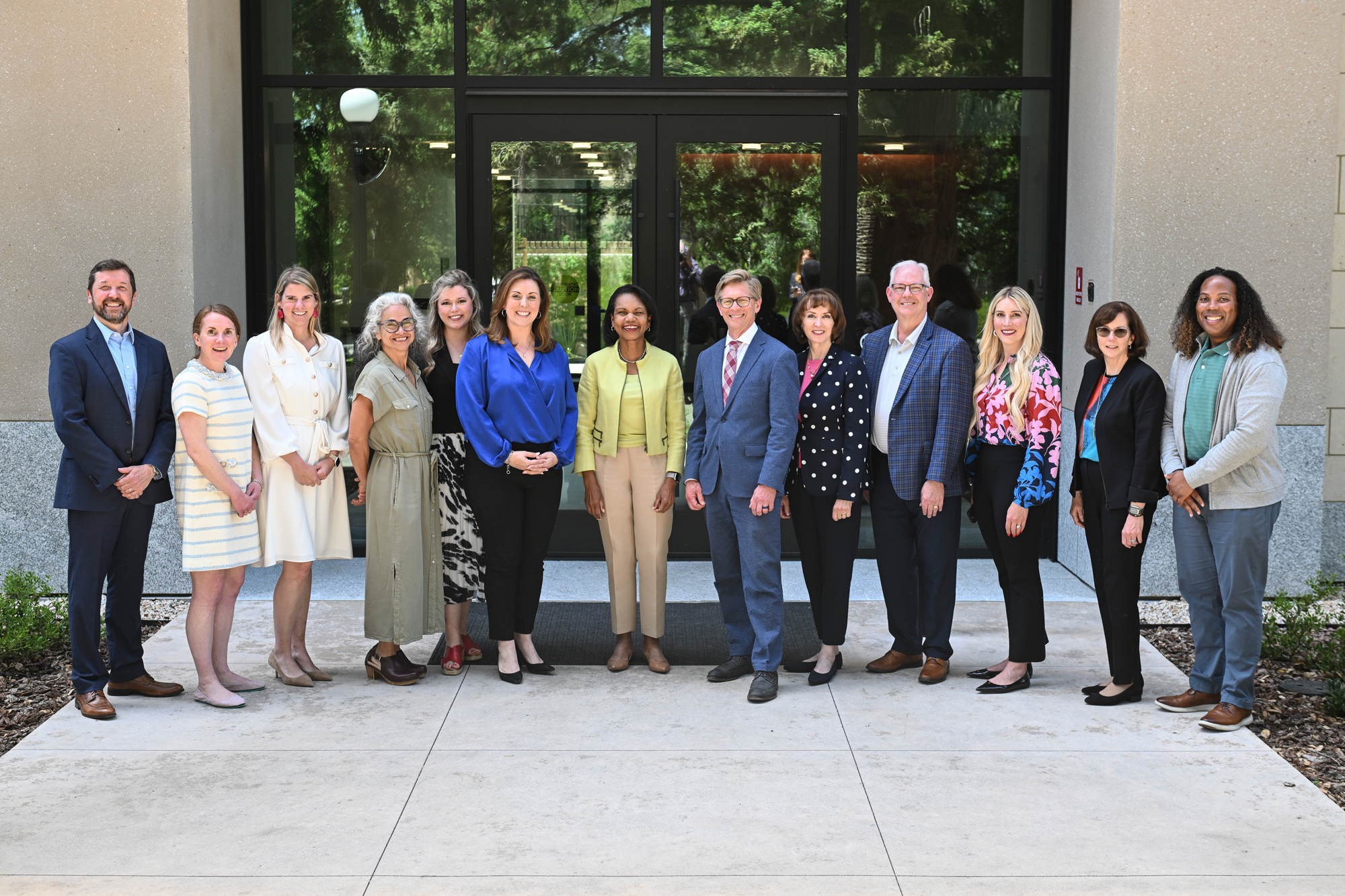 State education chiefs pose for a photo with Hoover Institution Director Condoleezza Rice on May 15, 2025. (Rod Searcey)