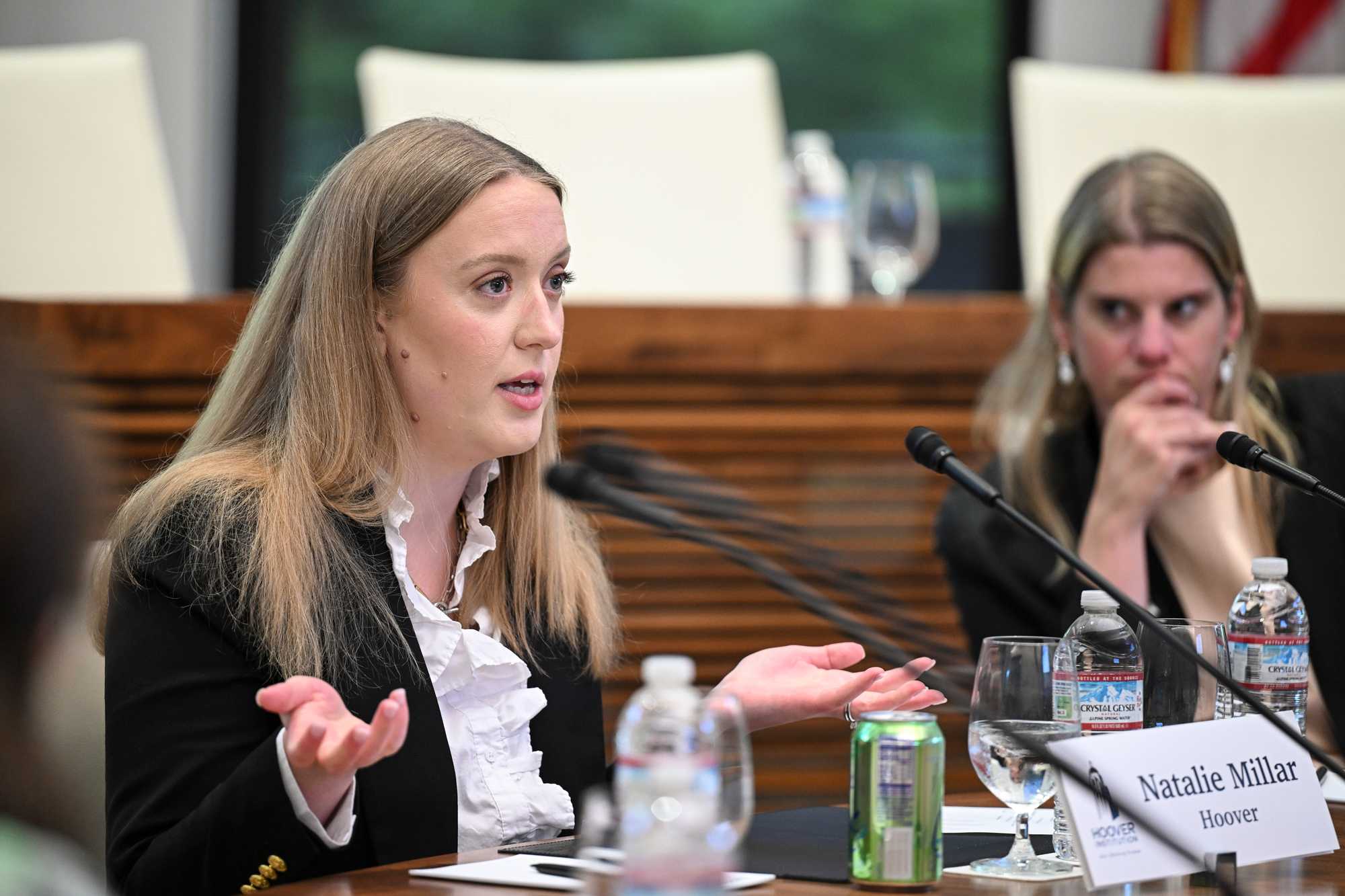 Hoover Fellow Natalie Millar speaks to state education system leaders about her research on May 16, 2025. (Rod Searcey)