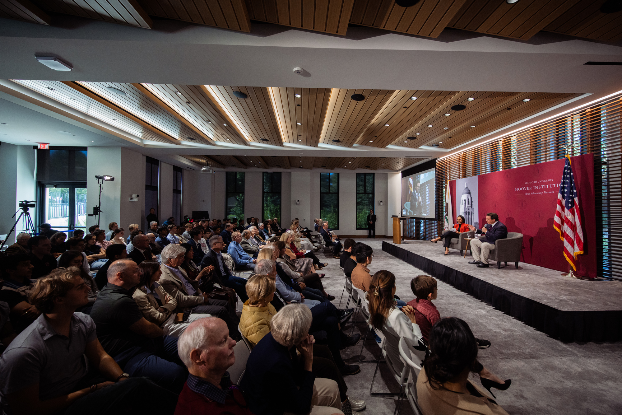 Attendees of a public Q&A session with Florida Governor Ron DeSantis are seen in Hoover’s Shultz Auditorium on October 17, 2025. (Patrick Beaudouin)